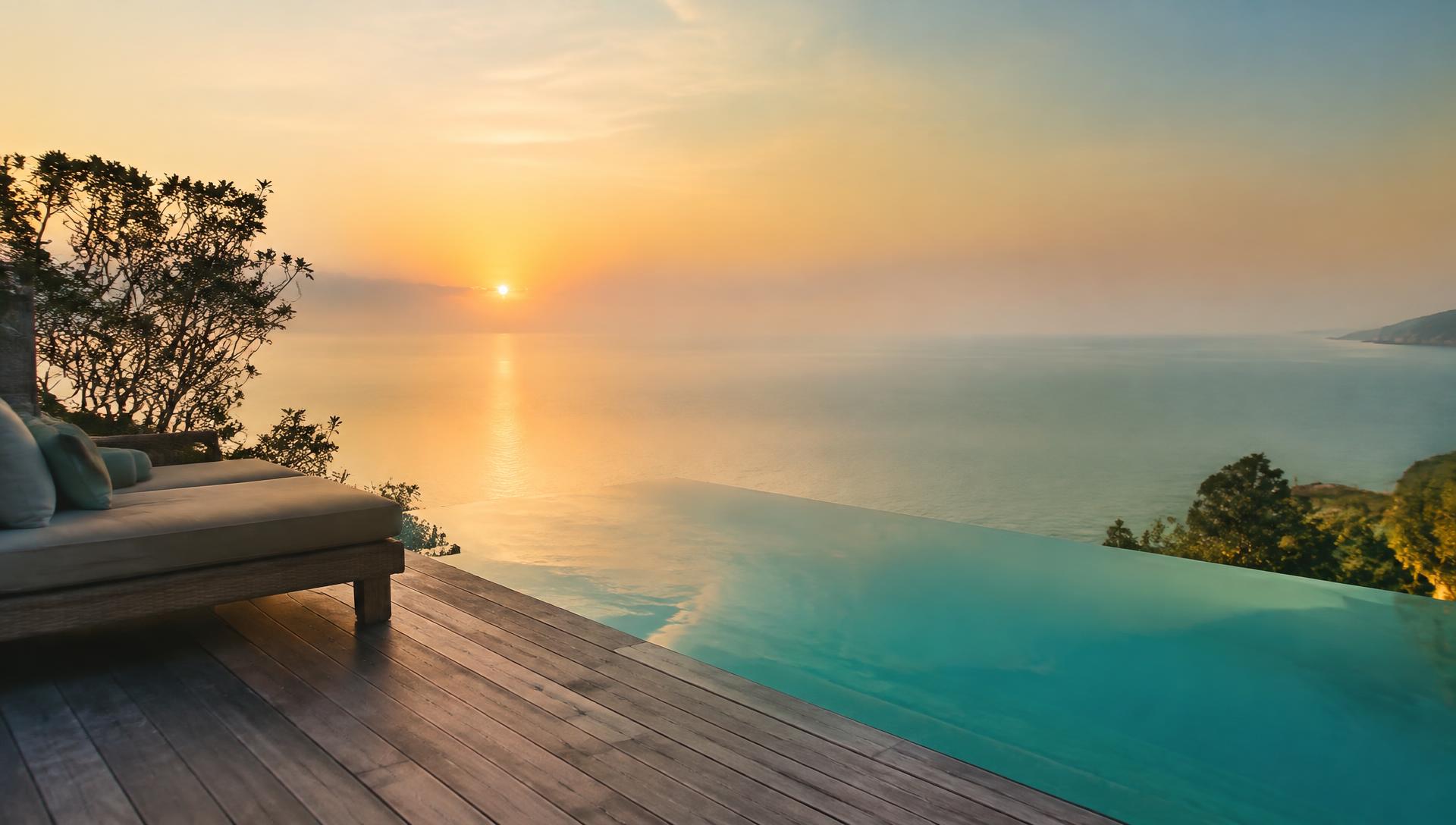 Dawn over the Indian Ocean from a villa terrace